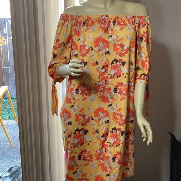 It's Dresses & Skirts - Women 1X Soft Cotton Bold Fall Floral Print Off Shoulders BOHO Dress